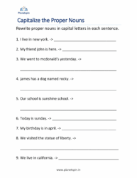 Worksheets for common and proper nouns