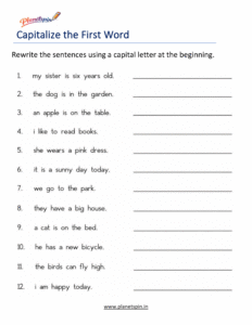 Rewrite sentences using a capital letter at the beginning