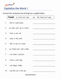 Capitalize the word I worksheet for grade 1