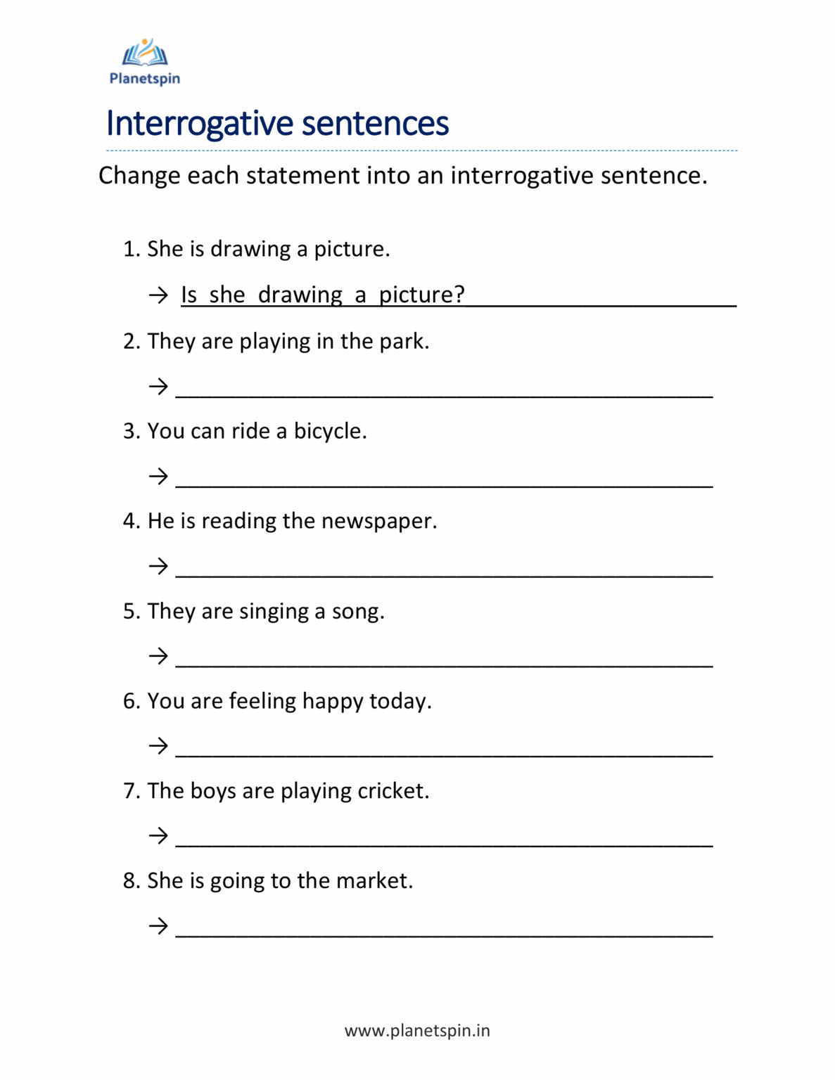 Interrogative sentences worksheet for grade 2 | Planetspin.in