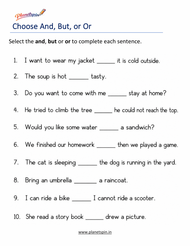 Choose and, but, or to complete each sentence