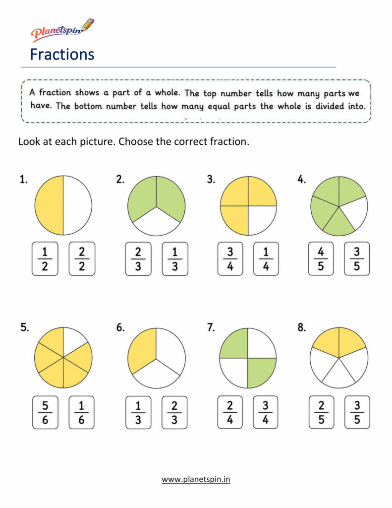 fractions worksheets grade 1