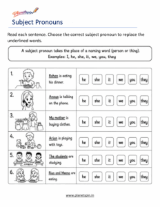 grade 1 pronouns practice worksheet