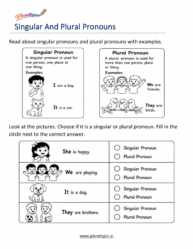 singular and plural pronouns worksheet for grade 1