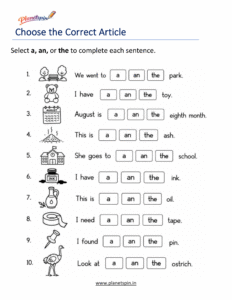 Practice using a, an, and the in simple sentences