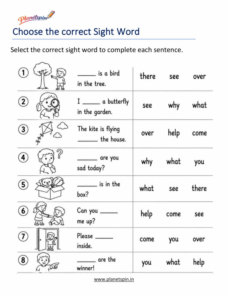 Kindergarten sight word sentences worksheets printable PDF