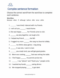 Complex sentences worksheet for grade 2 | Planetspin.in