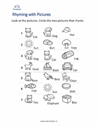 Rhyming with pictures worksheets