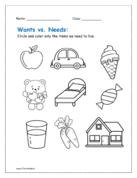 Wants and needs worksheets