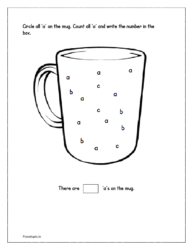 Circle all same 'a' letter on the mug. Count and write the number in the box