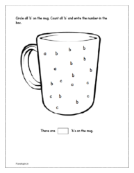 Circle all same 'b' letter on the mug worksheet. Count and write the number in the box