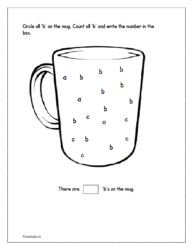 Circle all same 'b' on the mug. Count and write the number in the box