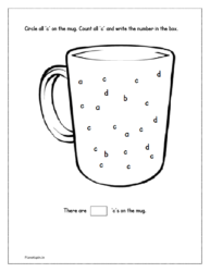 Circle all same 'c' letter on the mug worksheet. Count and write the number in the box