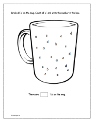 Circle all same 'c' on the mug. Count and write the number in the box