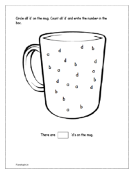 Circle all 'd' letter on the mug worksheet. Count and write the number in the box