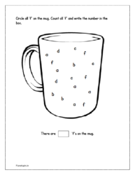 Circle all same 'f' letter on the mug worksheet. Count and write the number in the box