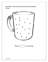 Circle all same 'g' letter on the mug worksheet. Count and write the number in the box