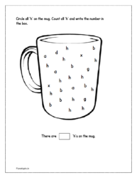 Circle all same 'h' letter on the mug worksheet. Count and write the number in the box