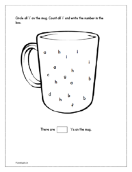 Circle all same 'i' letter on the mug worksheet. Count and write the number in the box