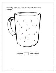 Circle all same 'j' letter on the mug worksheet. Count and write the number in the box
