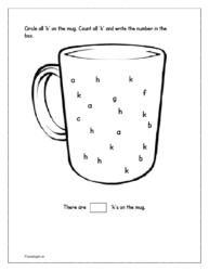 Circle all same 'k' letter on the mug worksheet. Count and write the number in the box