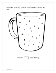 Circle all 'n' on the mug. Count and write the number in the box