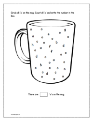 Circle all 'o' on the mug. Count and write the number in the box