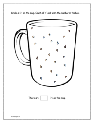 Circle all 'r' on the mug. Count and write the number in the box