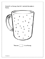 Circle all same 's' letter on the mug worksheet. Count and write the number in the box