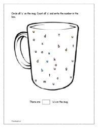 Circle all same 'u' letter on the mug worksheet. Count and write the number in the box