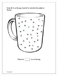 Circle all same 'w' letter on the mug worksheet. Count and write the number in the box