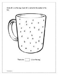 Circle all 'y' on the mug. Count and write the number in the box