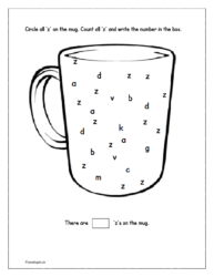Circle all 'z' on the mug. Count and write the number in the box