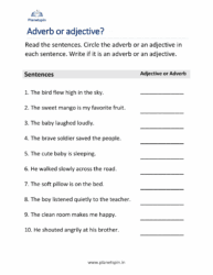 Adjective and adverbs worksheet for grade 2 | Planetspin.in