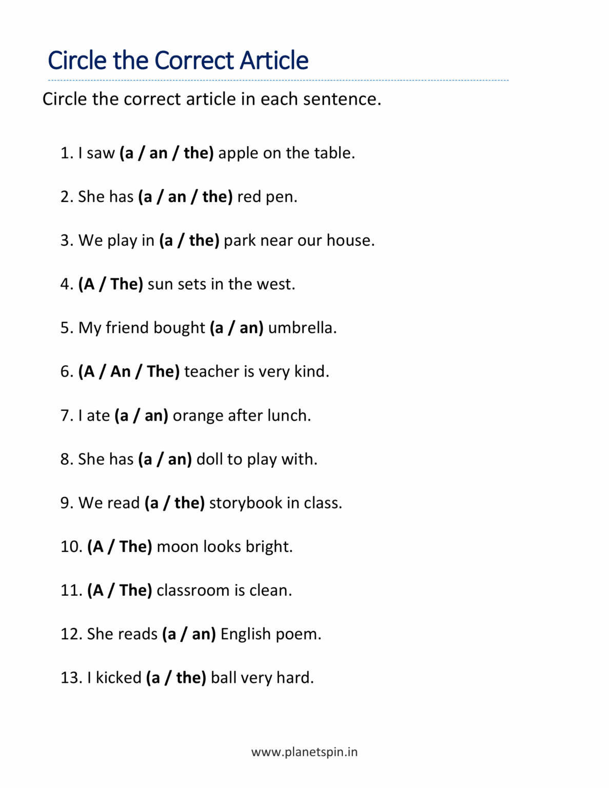 A an the worksheet for grade 2 | Planetspin.in