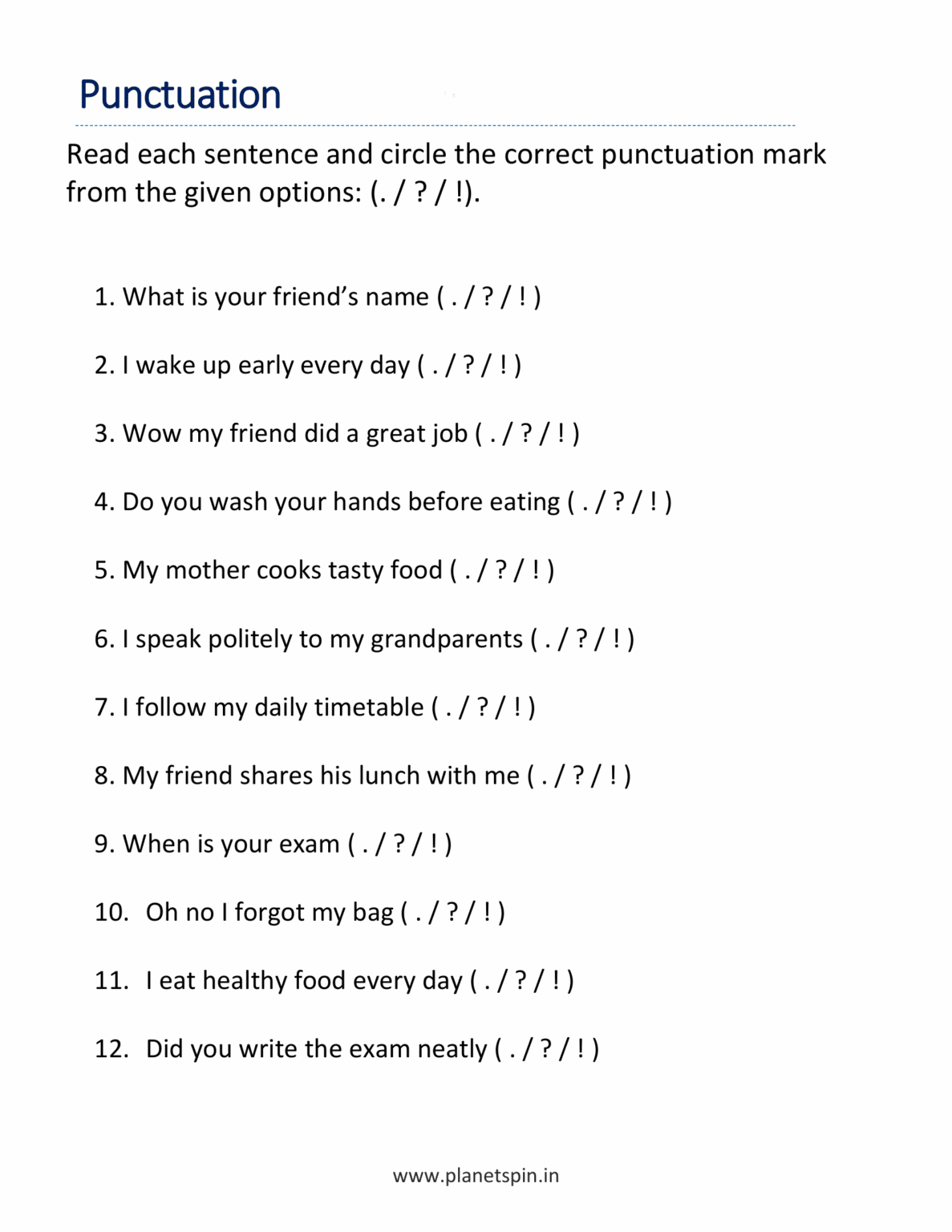 Punctuation worksheets for grade 2 free printable