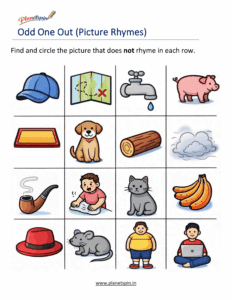 identify rhyming pictures activity for kindergarten