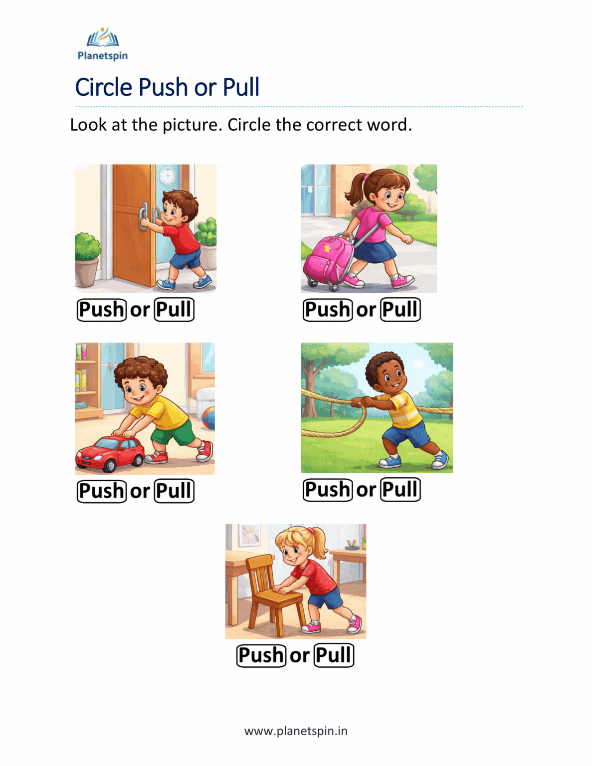 Push or pull worksheets for kindergarten | Planetspin.in