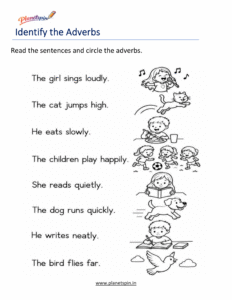 Identify adverbs in simple sentences worksheet for grade 1
