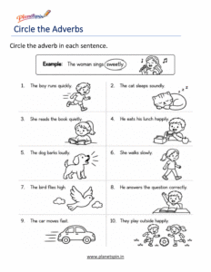 Circle the correct adverb in each sentence worksheet for grade 1