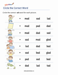 -AD Word Family Worksheets printable for Kindergarten