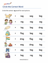 -AG Word Family Worksheets printable for Kindergarten