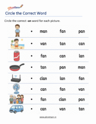 -AN Word Family Worksheets printable for Kindergarten