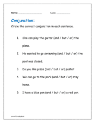 Coordinating conjunction worksheets for grade 1 | Planetspin.in