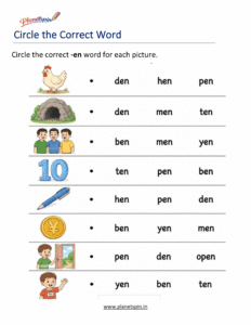 Free Printable -EN Word Family Worksheets PDF