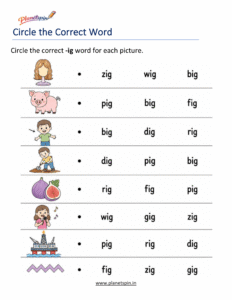 Free Printable -IG Word Family Worksheets PDF