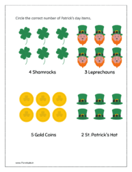 Patrick's day: Circle the correct number of Patrick’s day items.