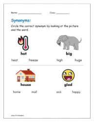 Circle the correct synonym by looking at the picture and the word
