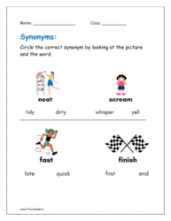 Circle the correct synonym by looking at the picture and the word