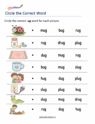 Free Printable -UG Word Family Worksheets PDF